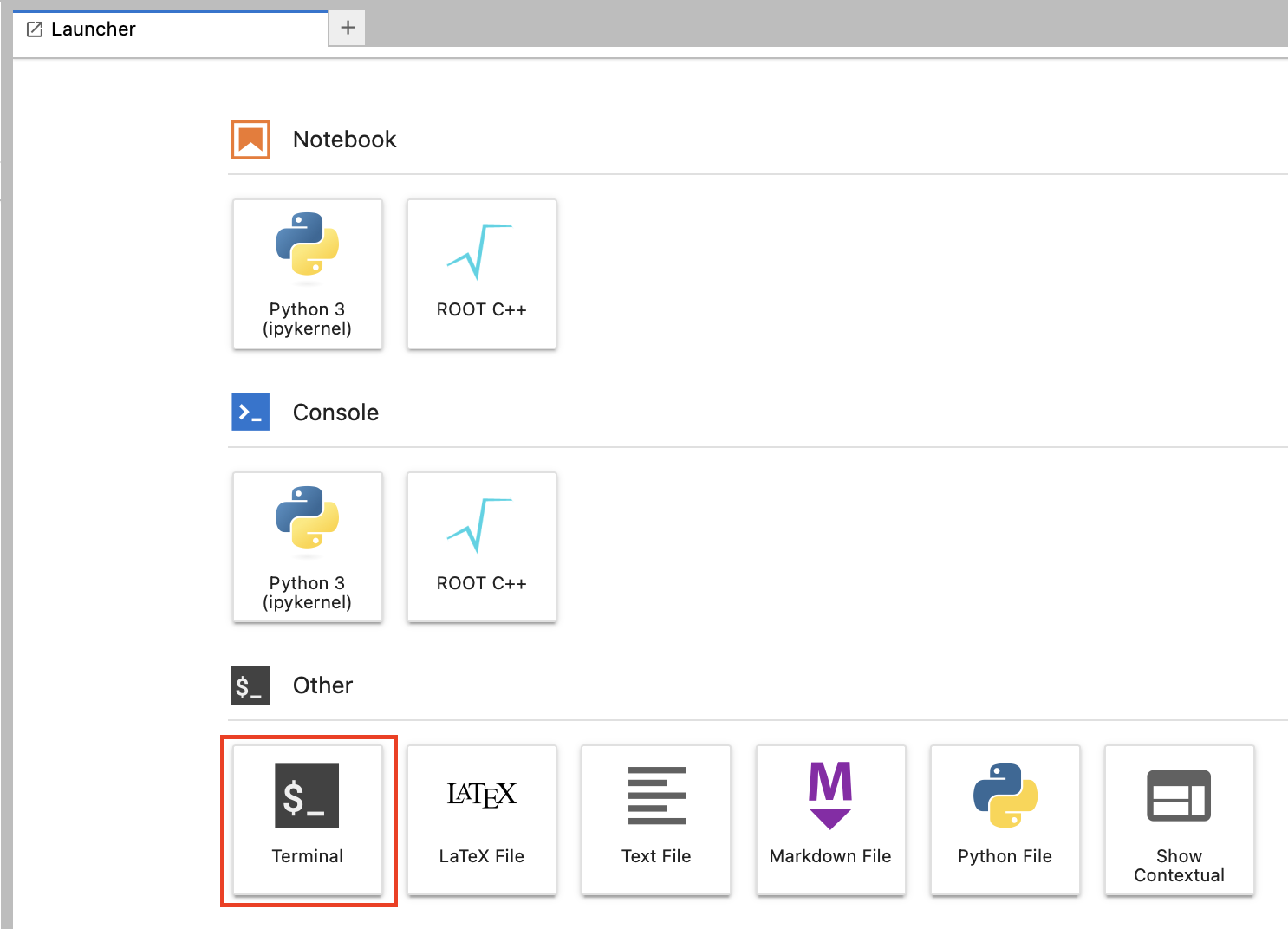 Land page with the terminal button highlighted